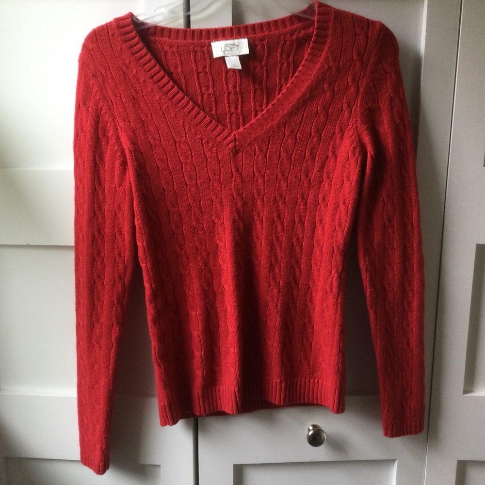Cable Knit V-Neck Rabbit Hair Blend Soft Sweater